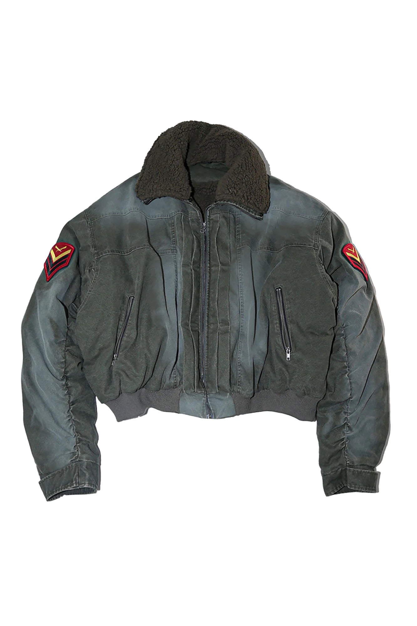 TRECLUB Distressed Patch Quilted Bomber