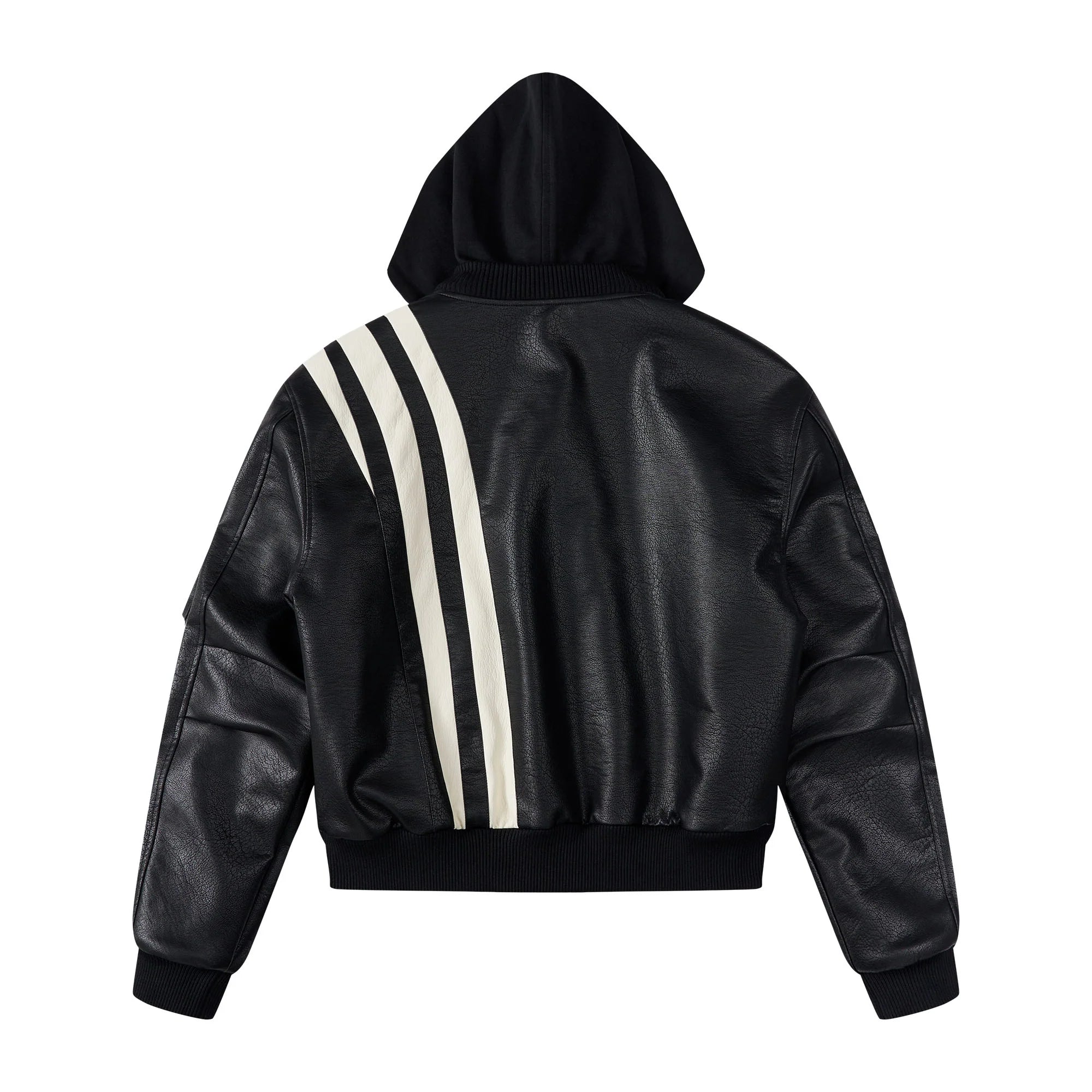 SAVAGEGROWTHWORLD Striped Faux Leather Padded Bomber Jacket