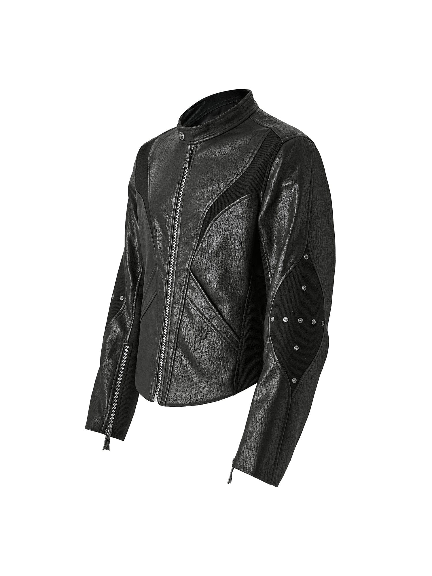 FLYERRER Structured Panel Faux Leather Biker Jacket