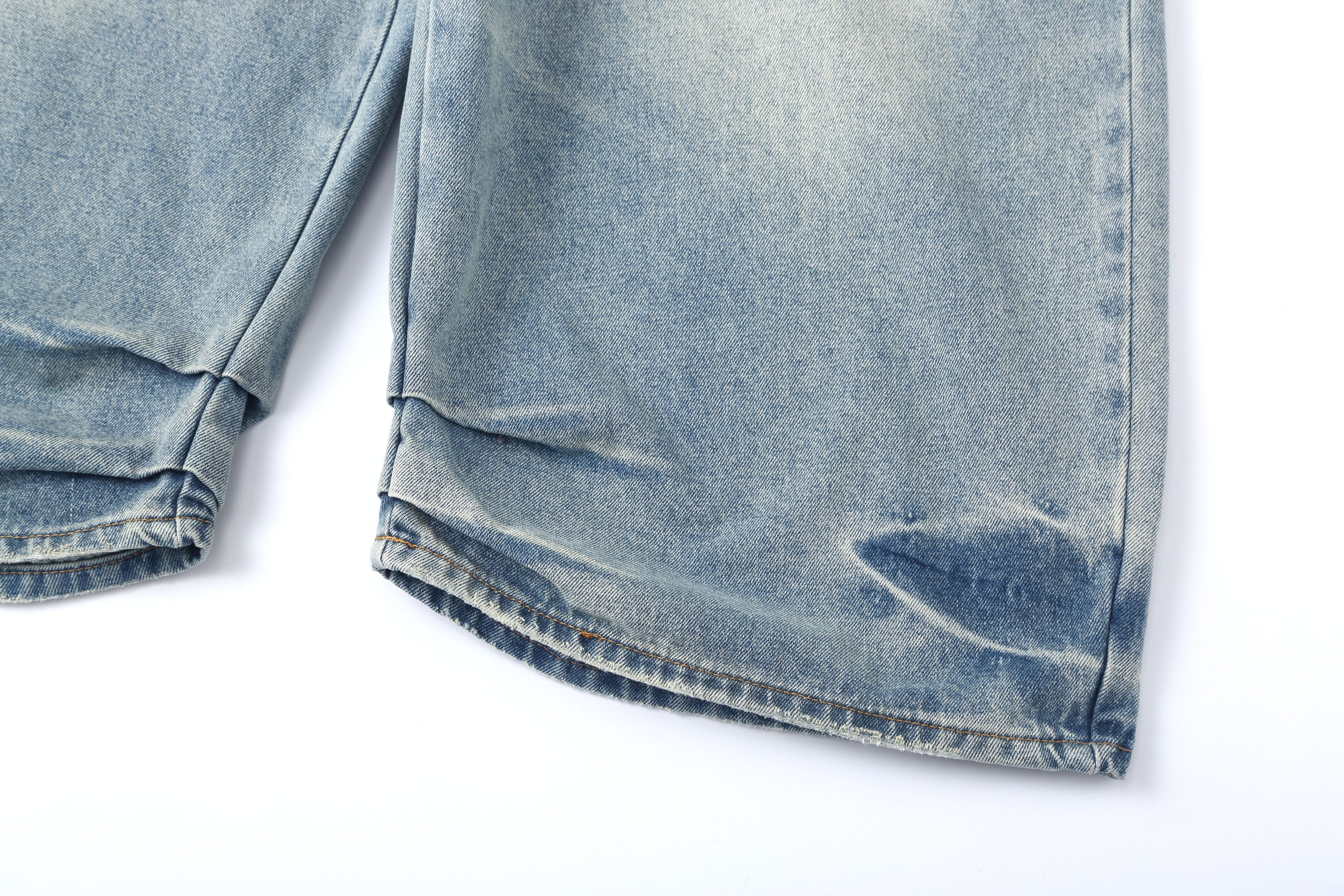 CLP Whiskering Washed Oversized Curved-Leg Jeans