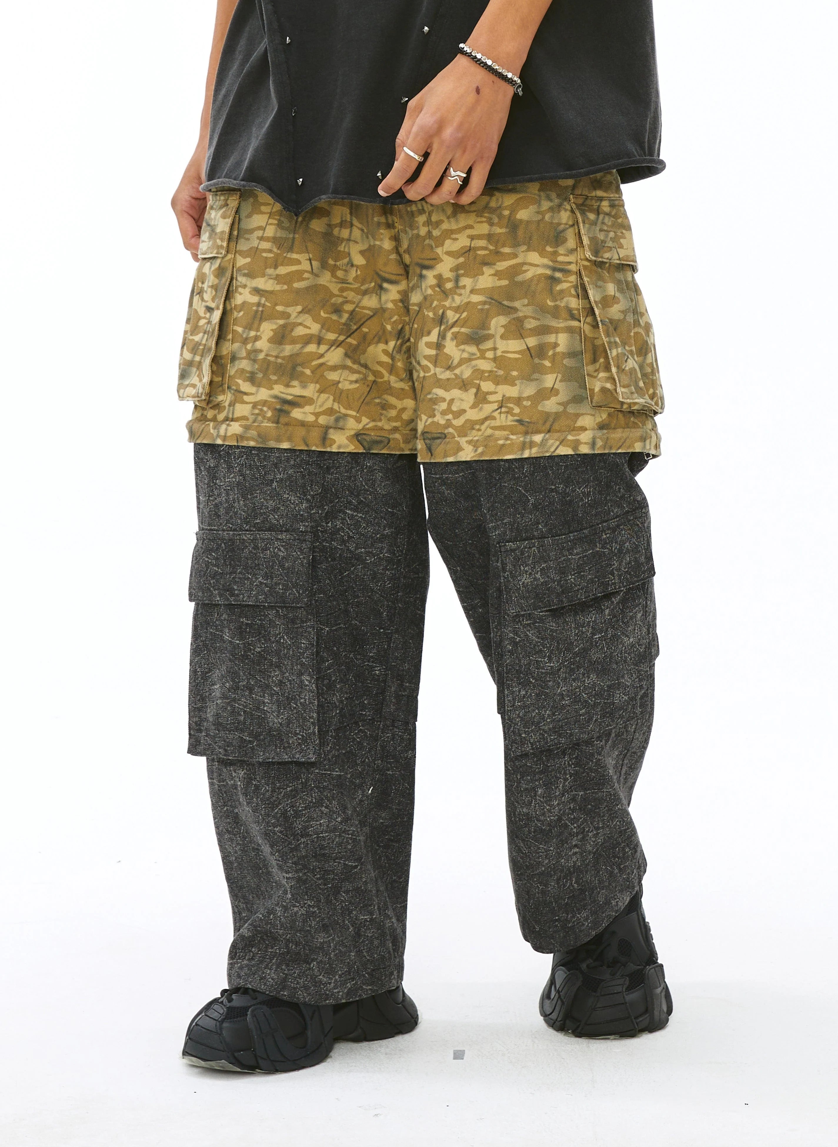 VANN VALRENCE Detachable Two-Tone Paneled Cargo Jeans