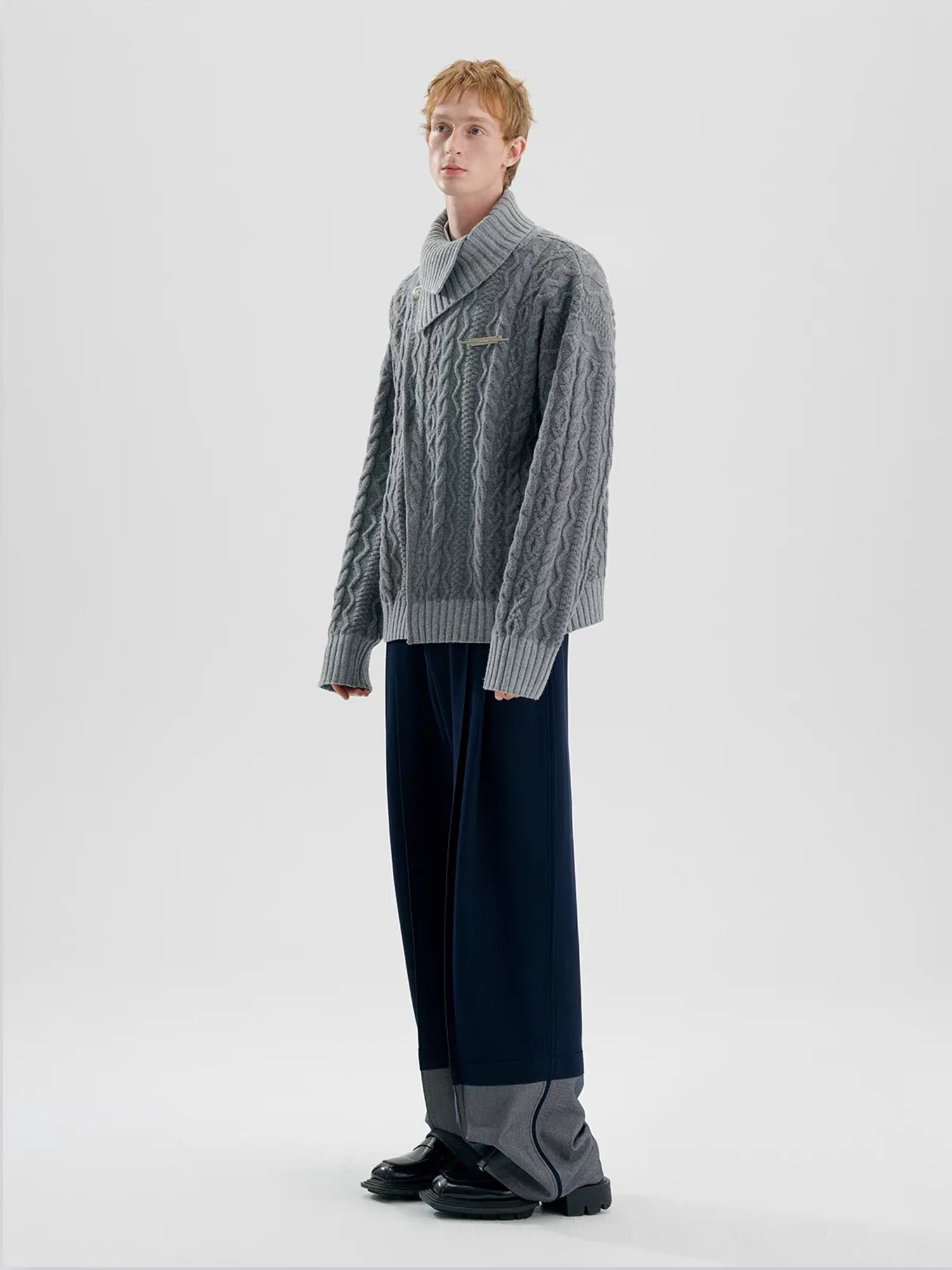 TIWILLTANG Crossed Cable-Knit Shawl-Collar Cardigan