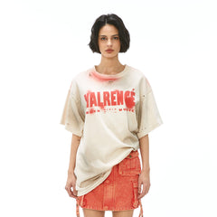 VANN VALRENCE Distressed Washed Spray Faded LOGO T-Shirt