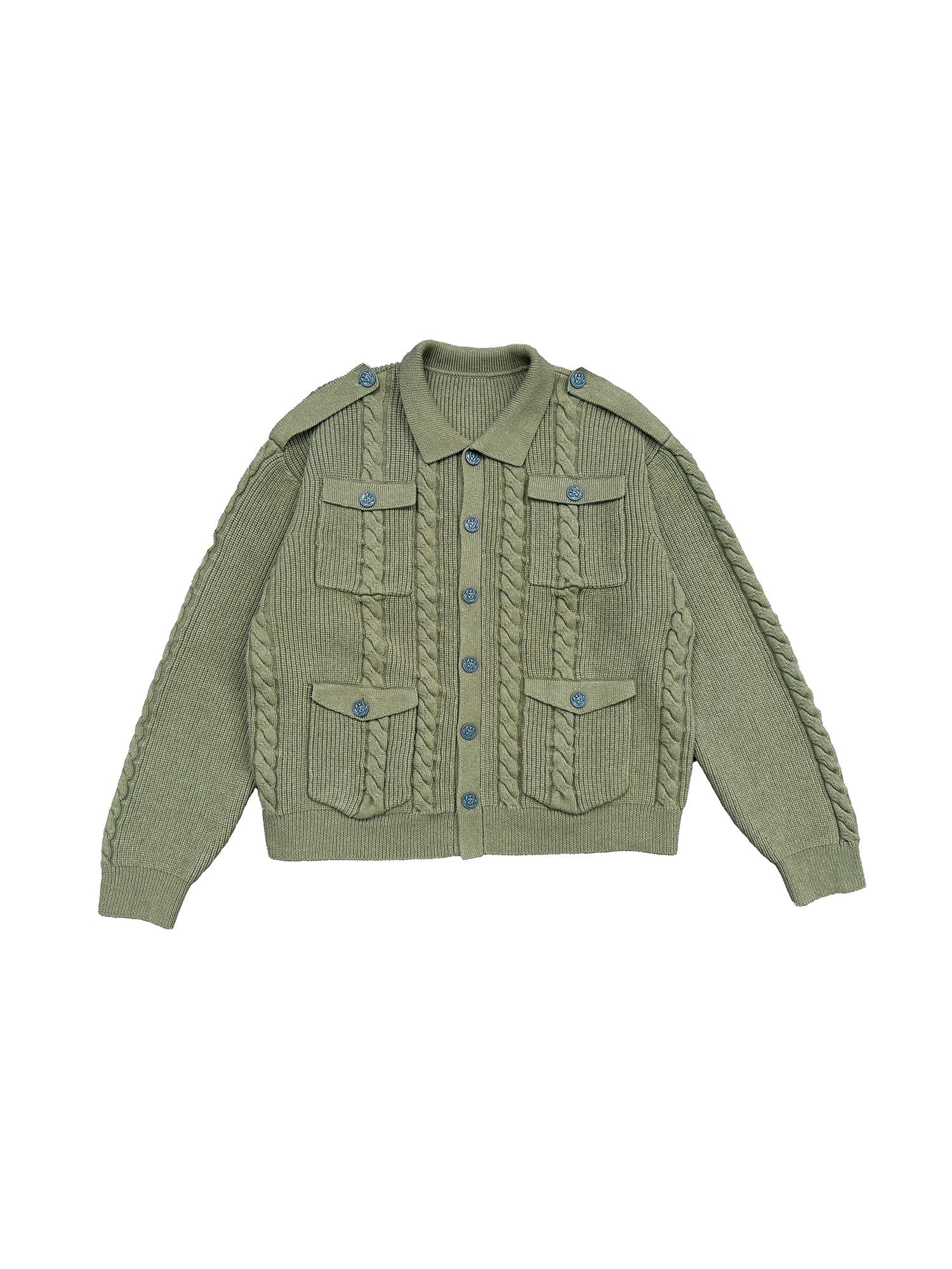 RICHILL Epaulet Multi-Pocket Cable Knit Jacket