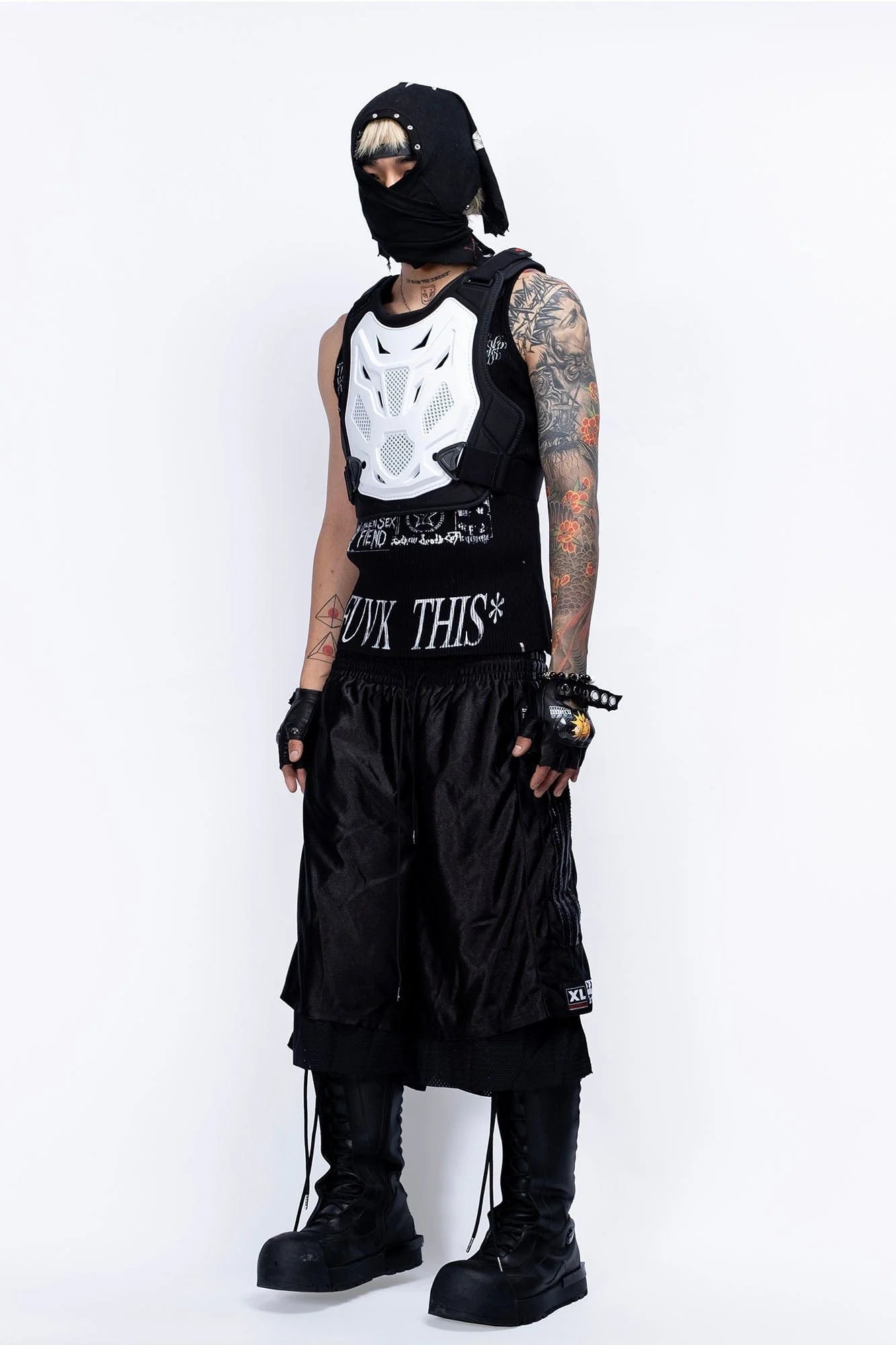 FVVO Layered Mesh Satin Striped Shorts