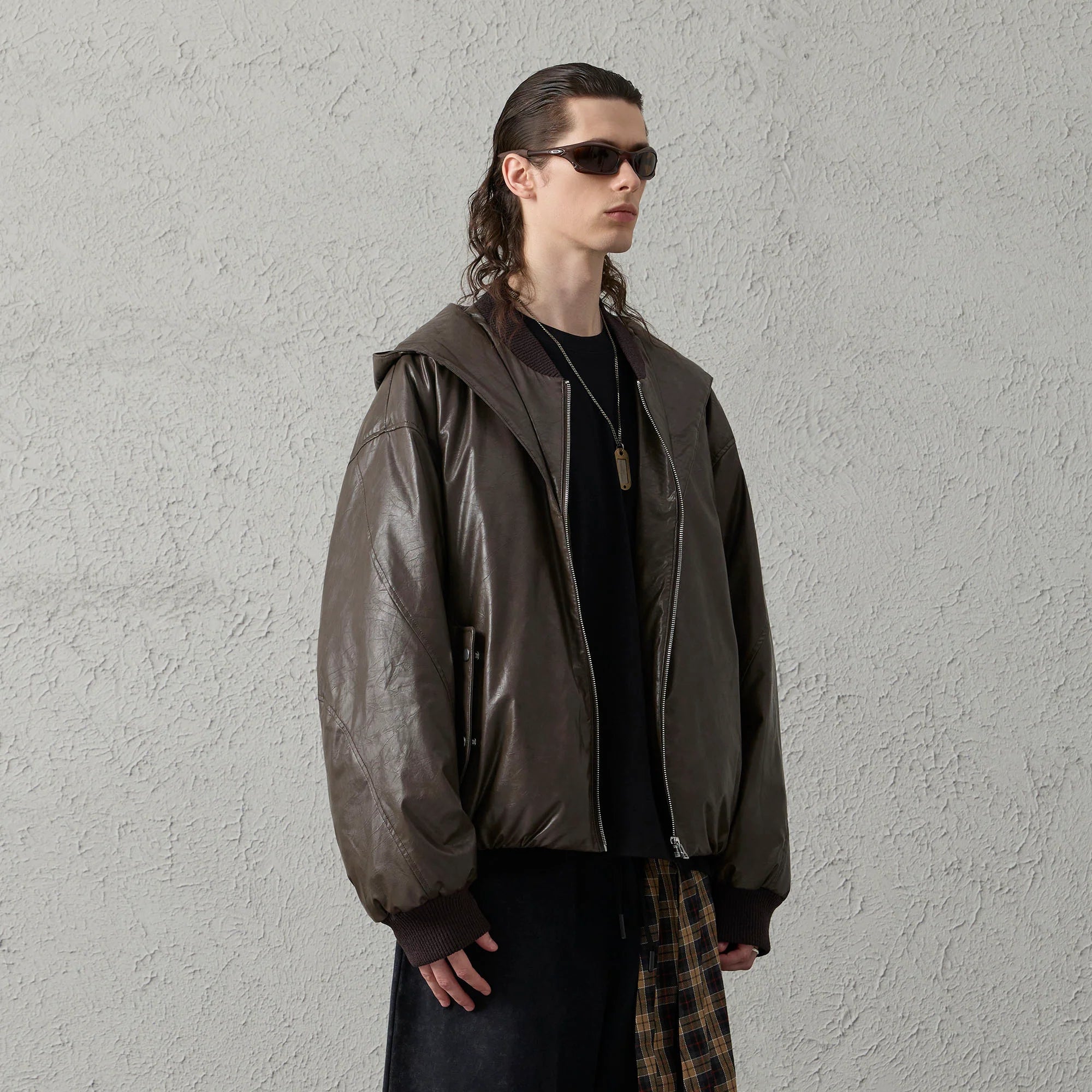 ORGANIC EMOTION Deconstructed PU Oversized Puffer Jacket