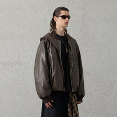 ORGANIC EMOTION Deconstructed PU Oversized Puffer Jacket