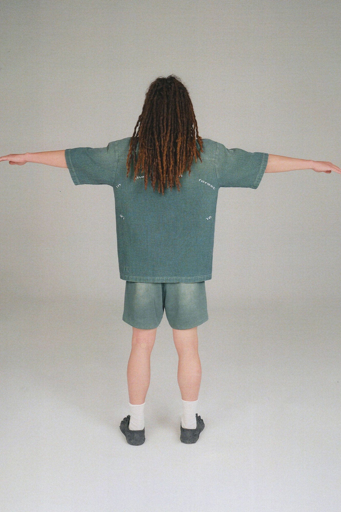 URBAN+FOREST Washed Waffle Stand Collar Half Shirt