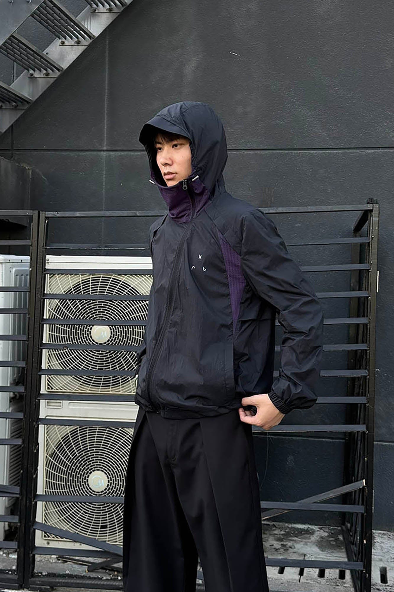 KREATE Asymmetrical Zip Mesh-Paneled UV Protection Hooded Jacket