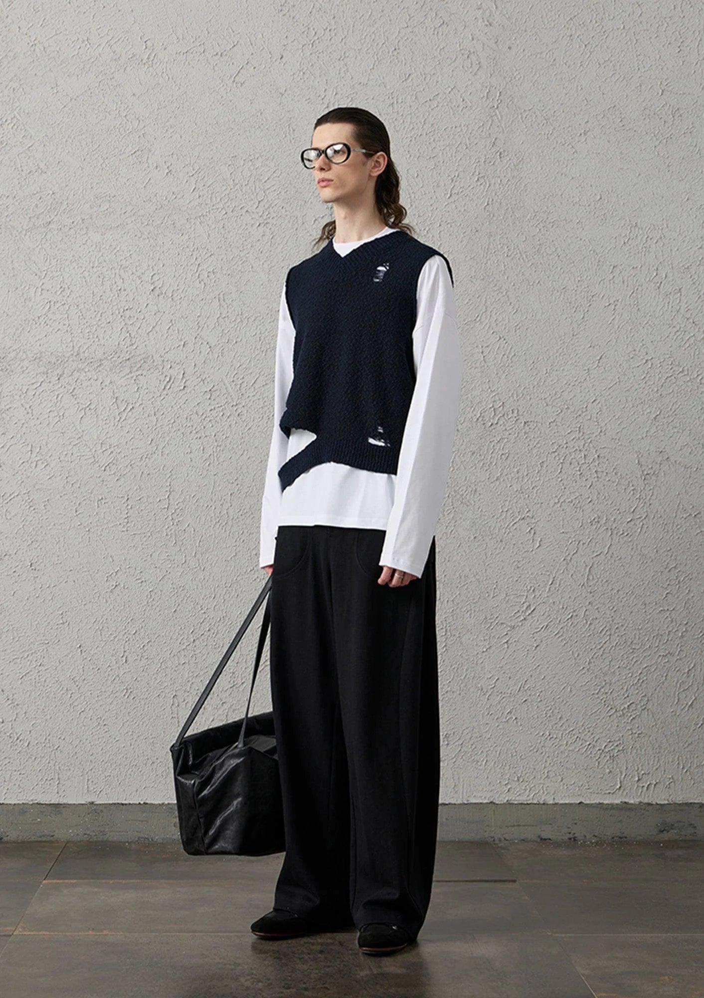 ORGANIC EMOTION Asymmetrical Distressed Bubble-Knit Vest
