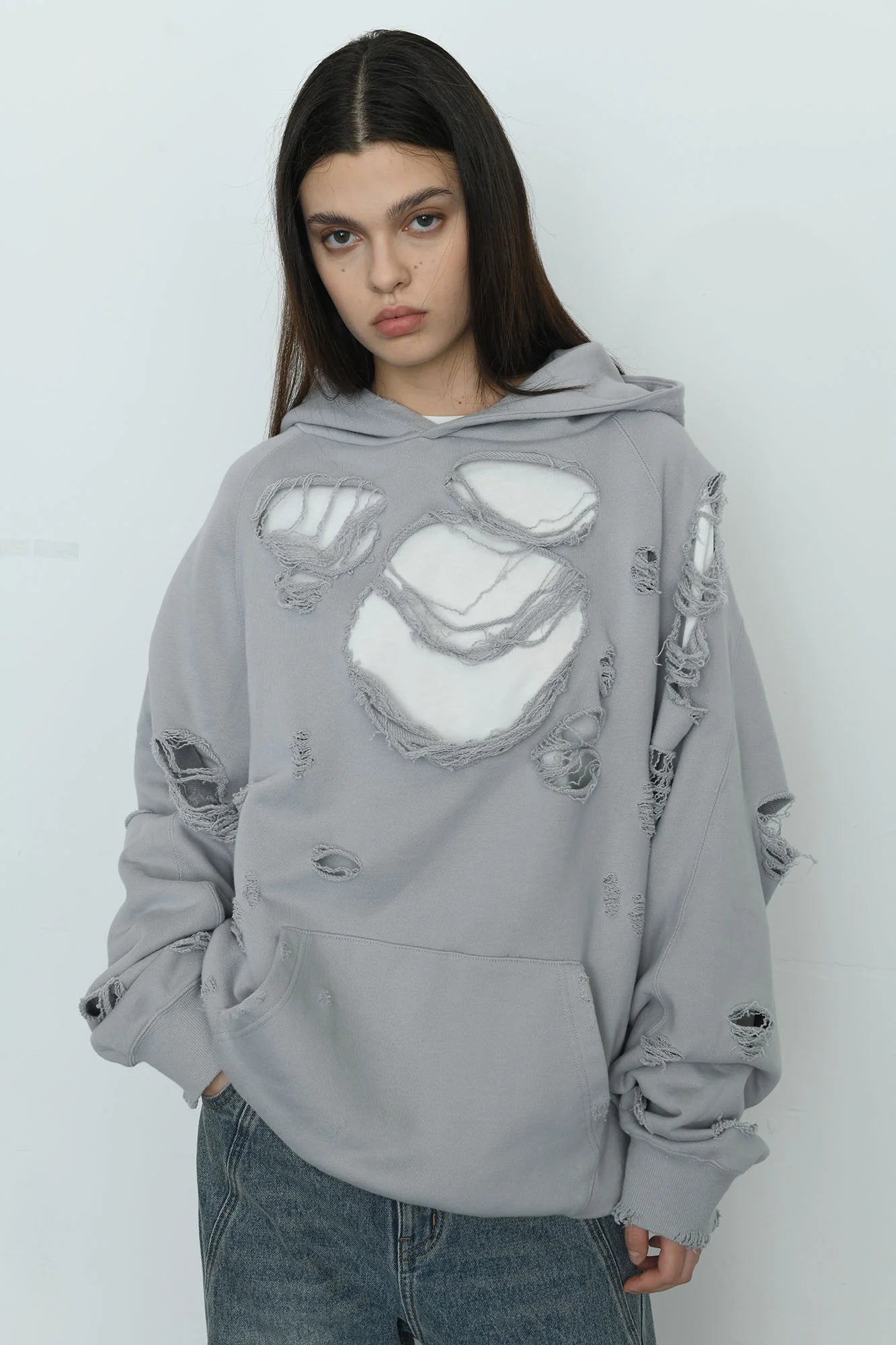 EGOFETCH Ripped Oversized Hoodie