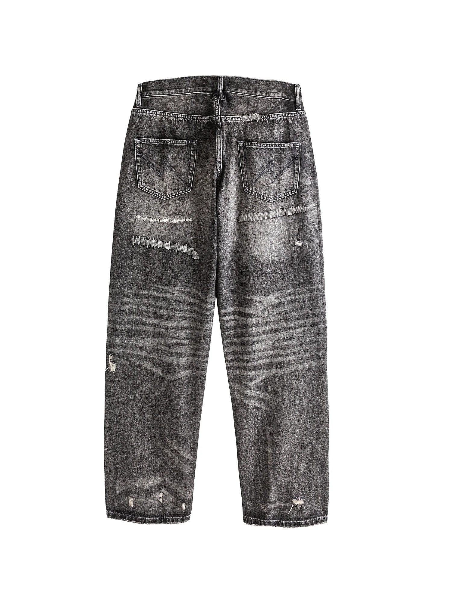 ME DA IGUAL Washed Destroyed Patch Straight-Leg Jeans