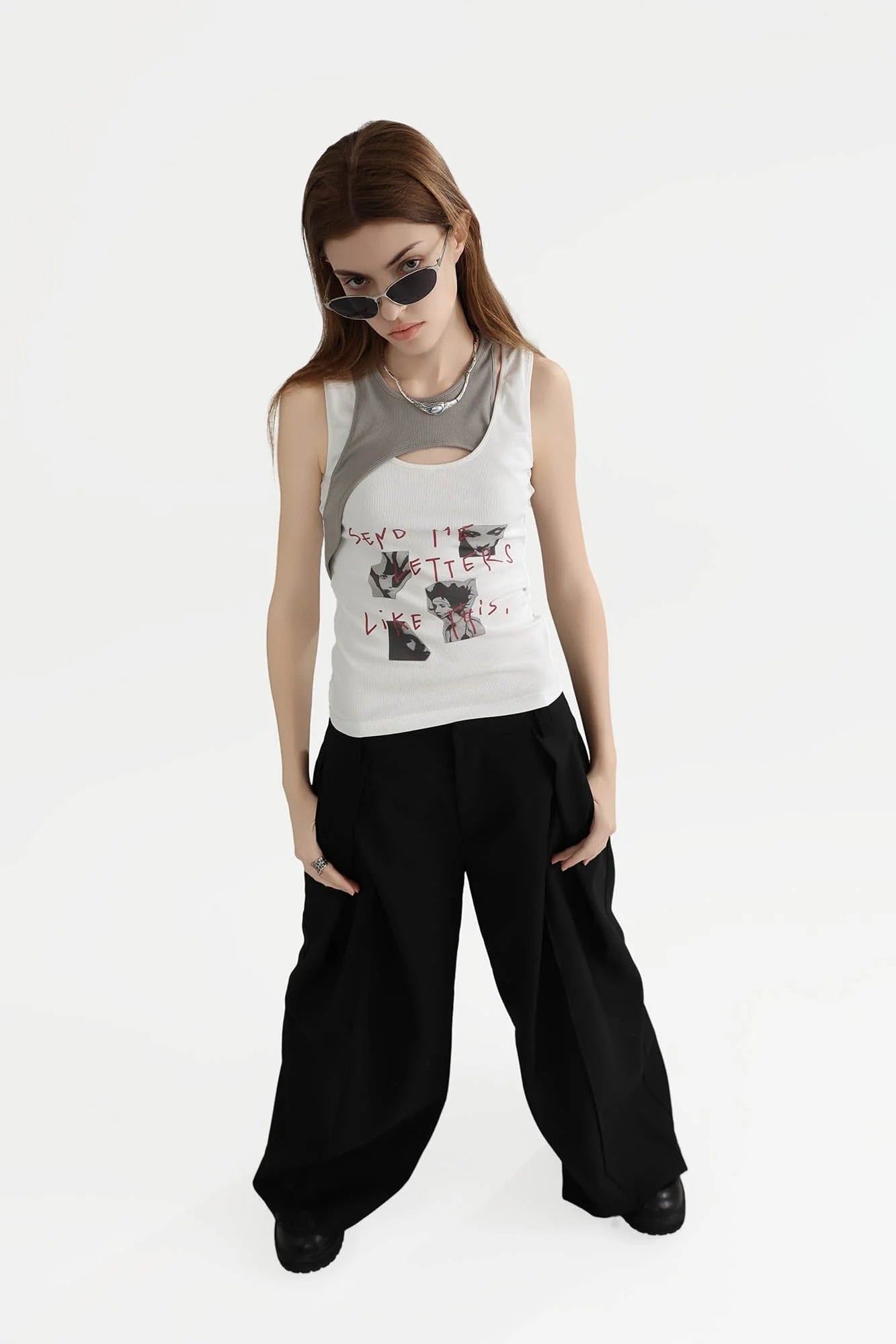 ERROR CODE ROBOT Sketch Collage Asymmetrical Layered Tank Top