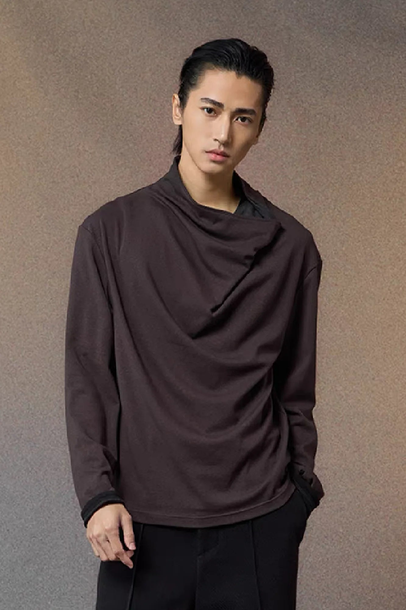 ALVNG AR ANTS Draped-Neck Long-Sleeve Tee