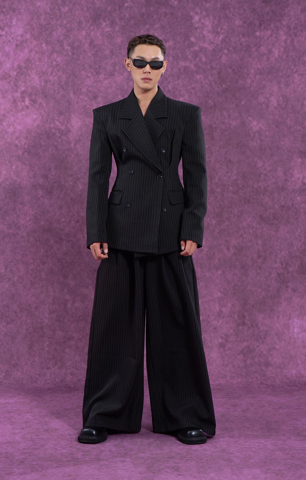 CLP Striped Pleated Wide-Leg Trousers