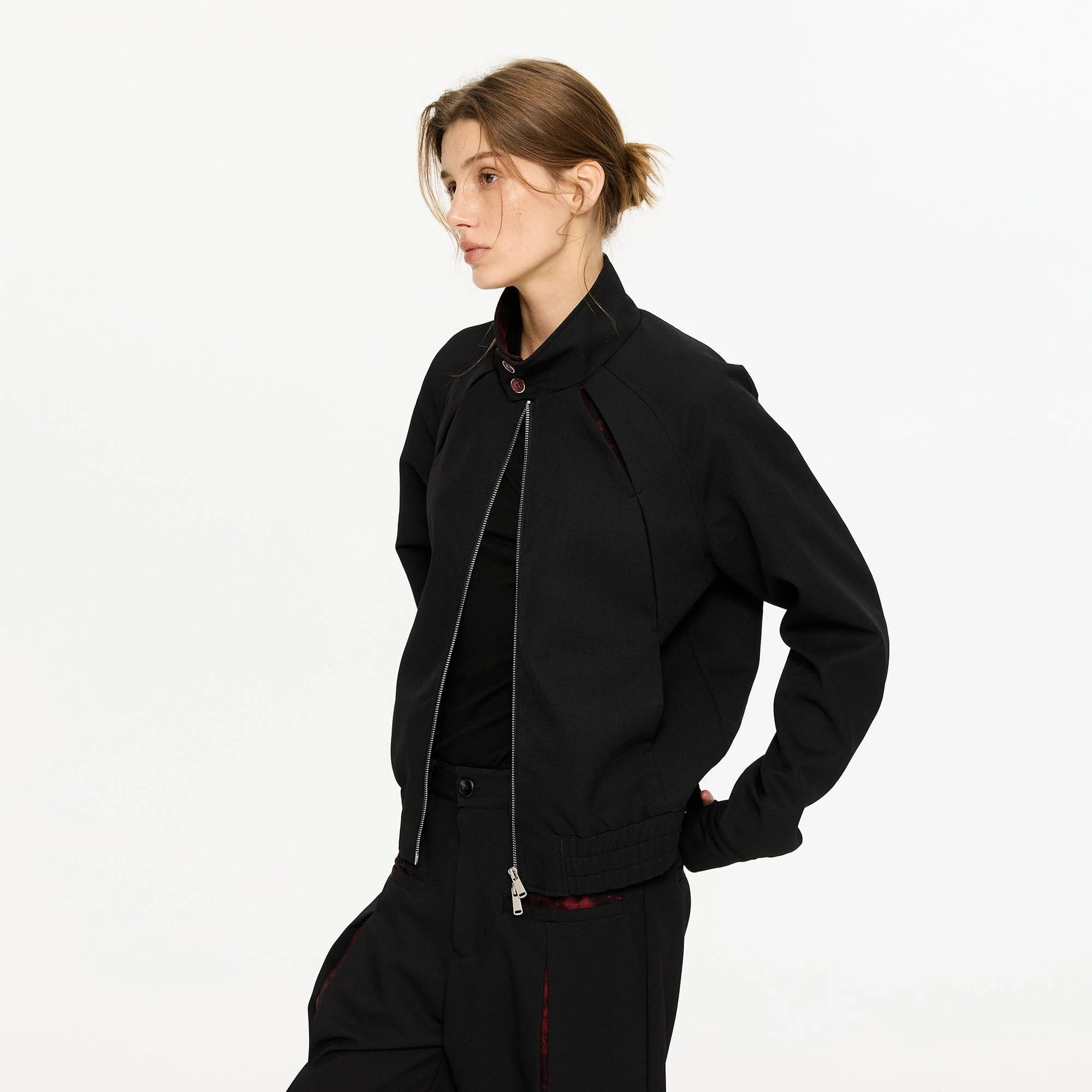 KREATE Floral-Lined Spliced Harrington Jacket