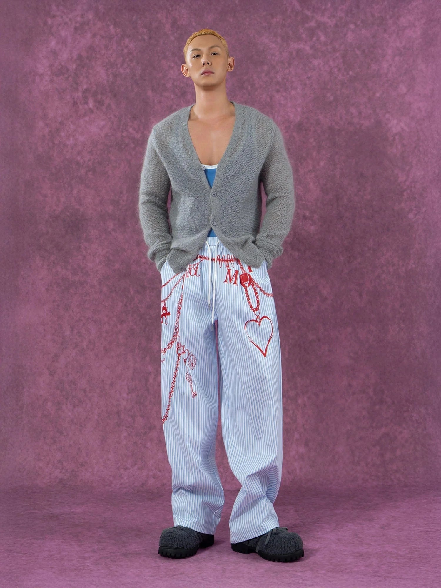 CLP Charm Graphic Striped Drawstring Pants
