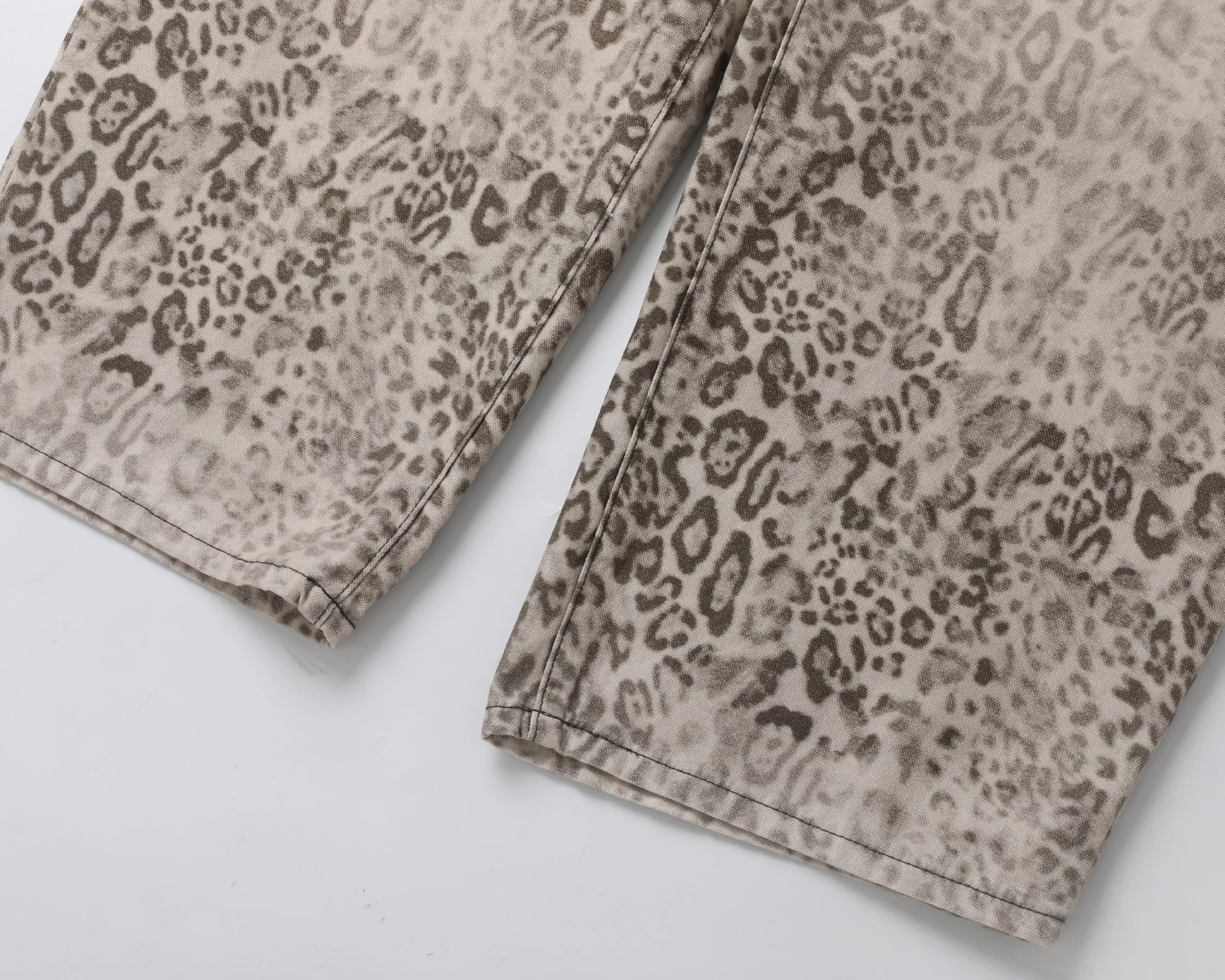 STEEPC Leopard Washed Paneled Wide-Leg Pants