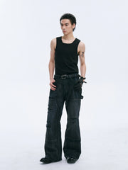 CATSSTAC Distressed Double-Knee Carpenter Straight-Leg Jeans Black