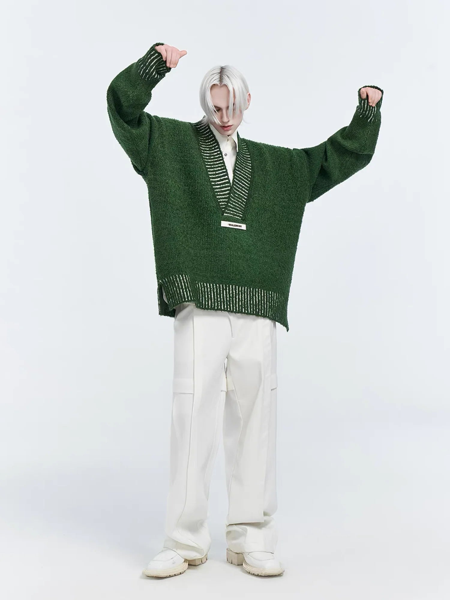 TIWILLTANG Retro Oversized V-Neck Sweater