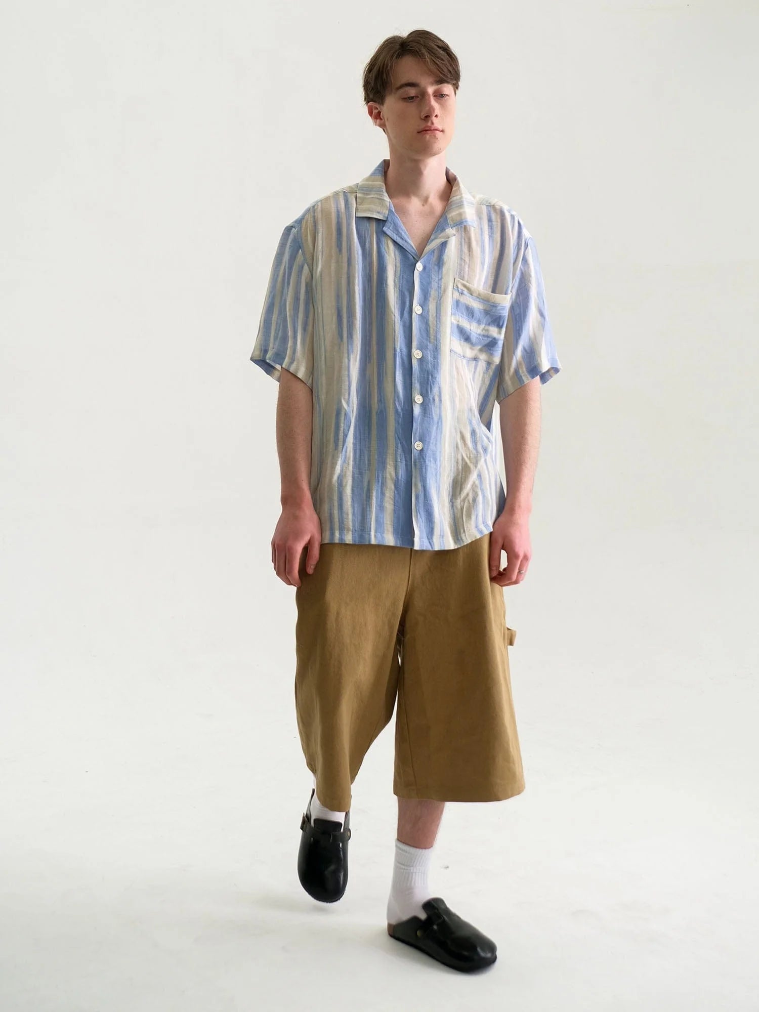 WIID Contrast Stripe Tencel Cuban Half Shirt