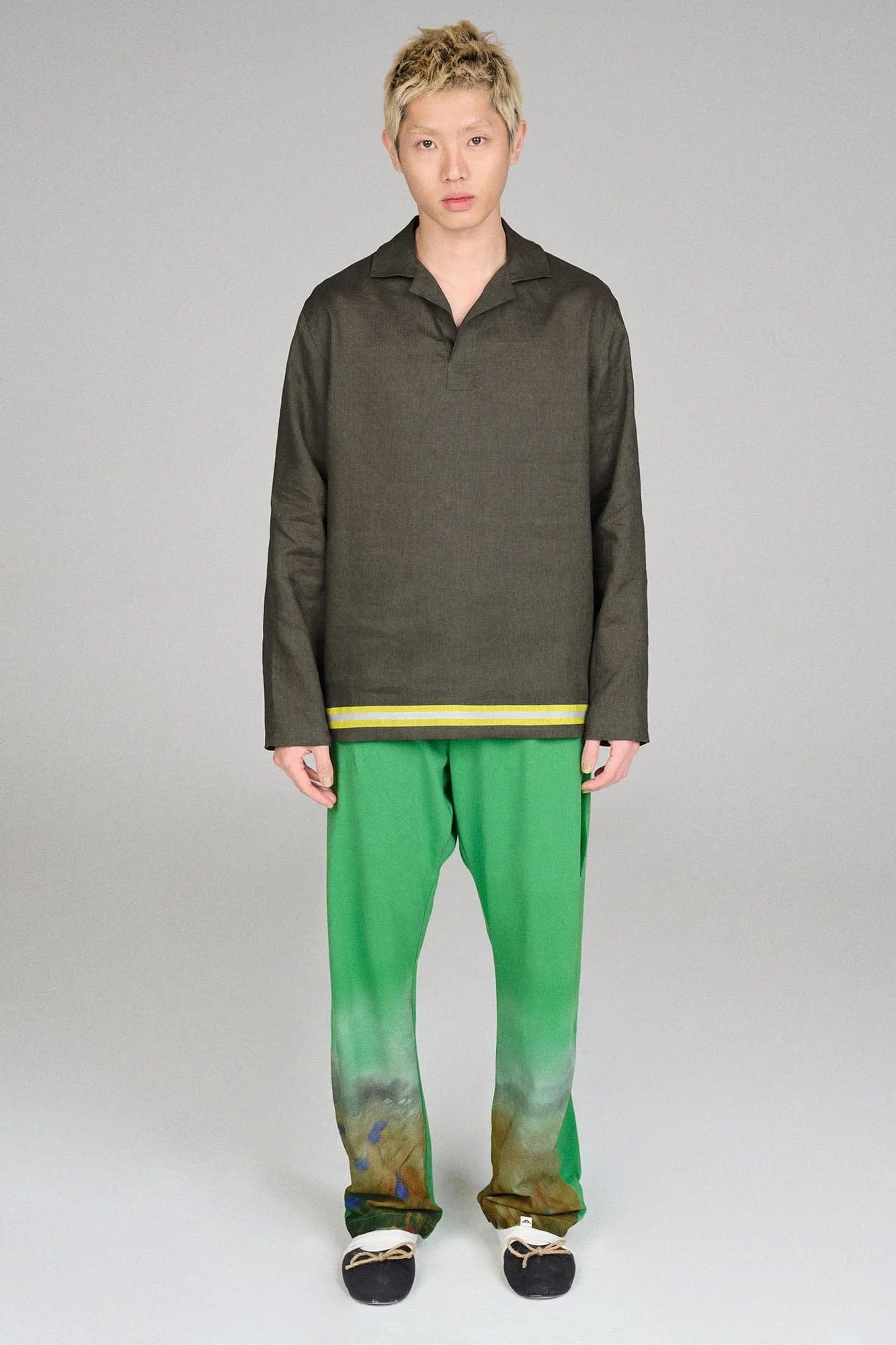 URBAN+FOREST Linen Reflective Trim Long-Sleeve Polo