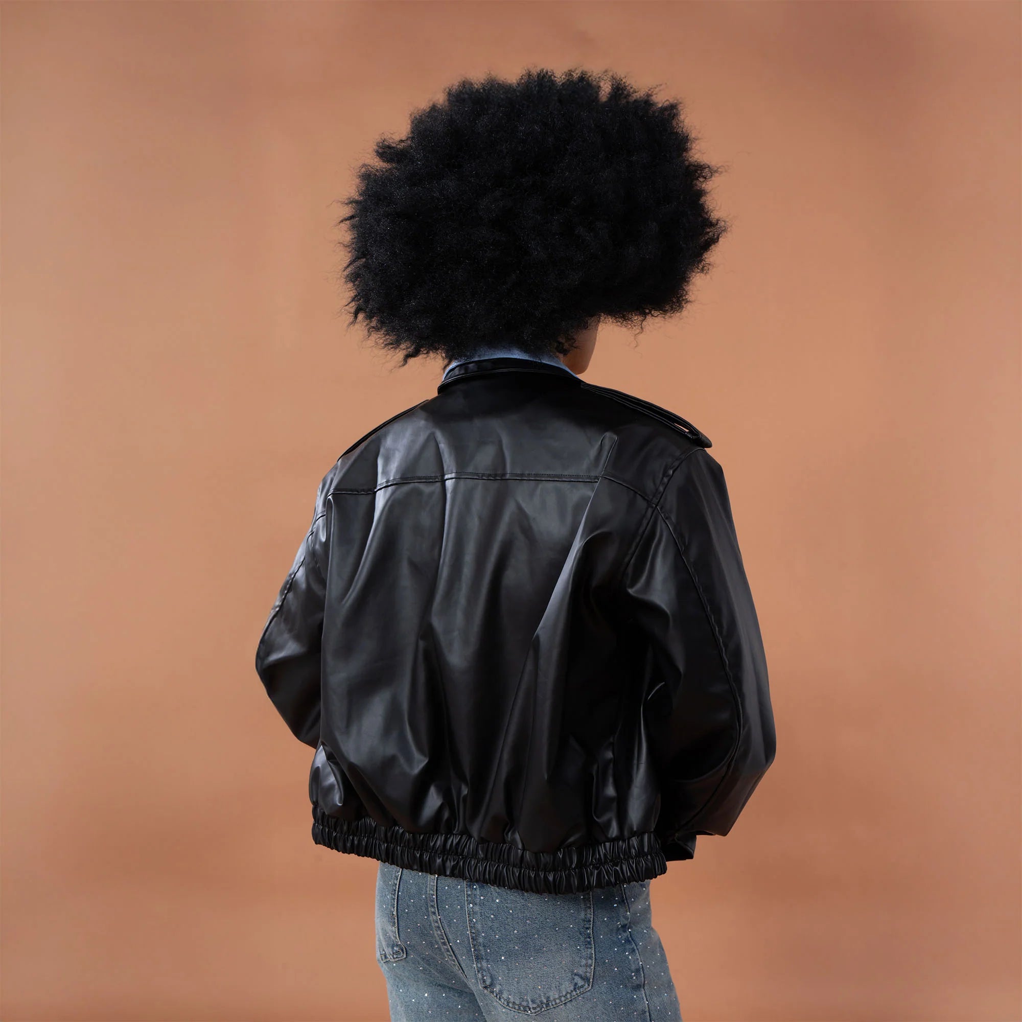 CLP Contrast Layer PU Cropped Moto Jacket