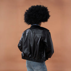 CLP Contrast Layer PU Cropped Moto Jacket