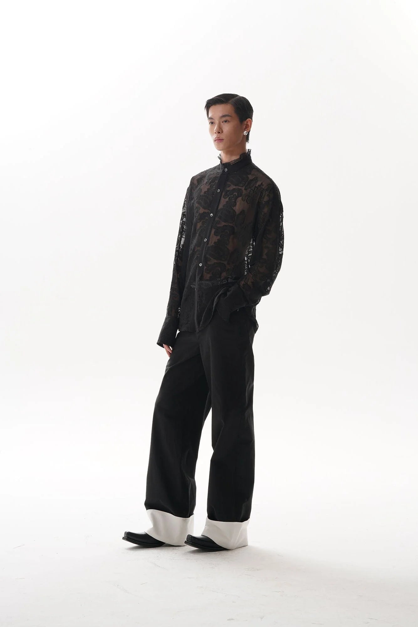 ORAL UTOPIA Contrast Fold-Hem Straight-Leg Pants