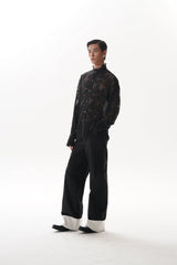 ORAL UTOPIA Contrast Fold-Hem Straight-Leg Pants