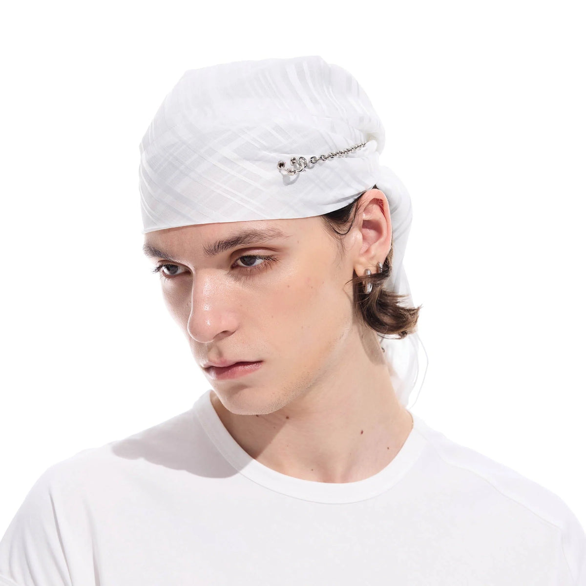WHISTLEHUNTER Striped Detachable Chain Lace-Up Headscarf