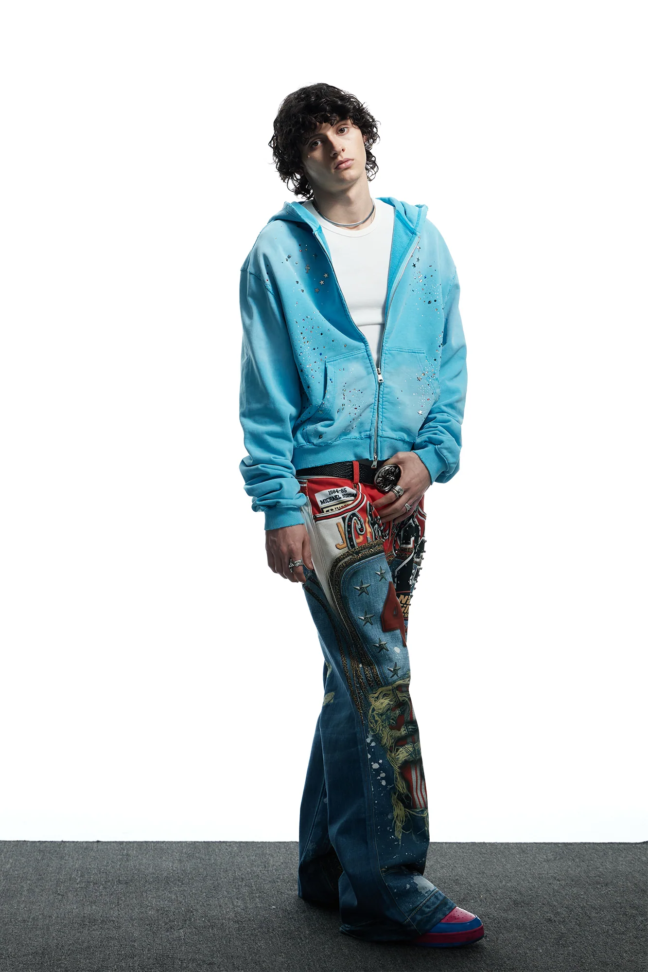 DND4DES Starry Diamond Washed Zip-Up Hoodie