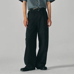 GONGHE REPUB Arc Spliced Strap Belt Pants