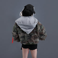 PCCVISION Detachable-Hood Camo Bomber