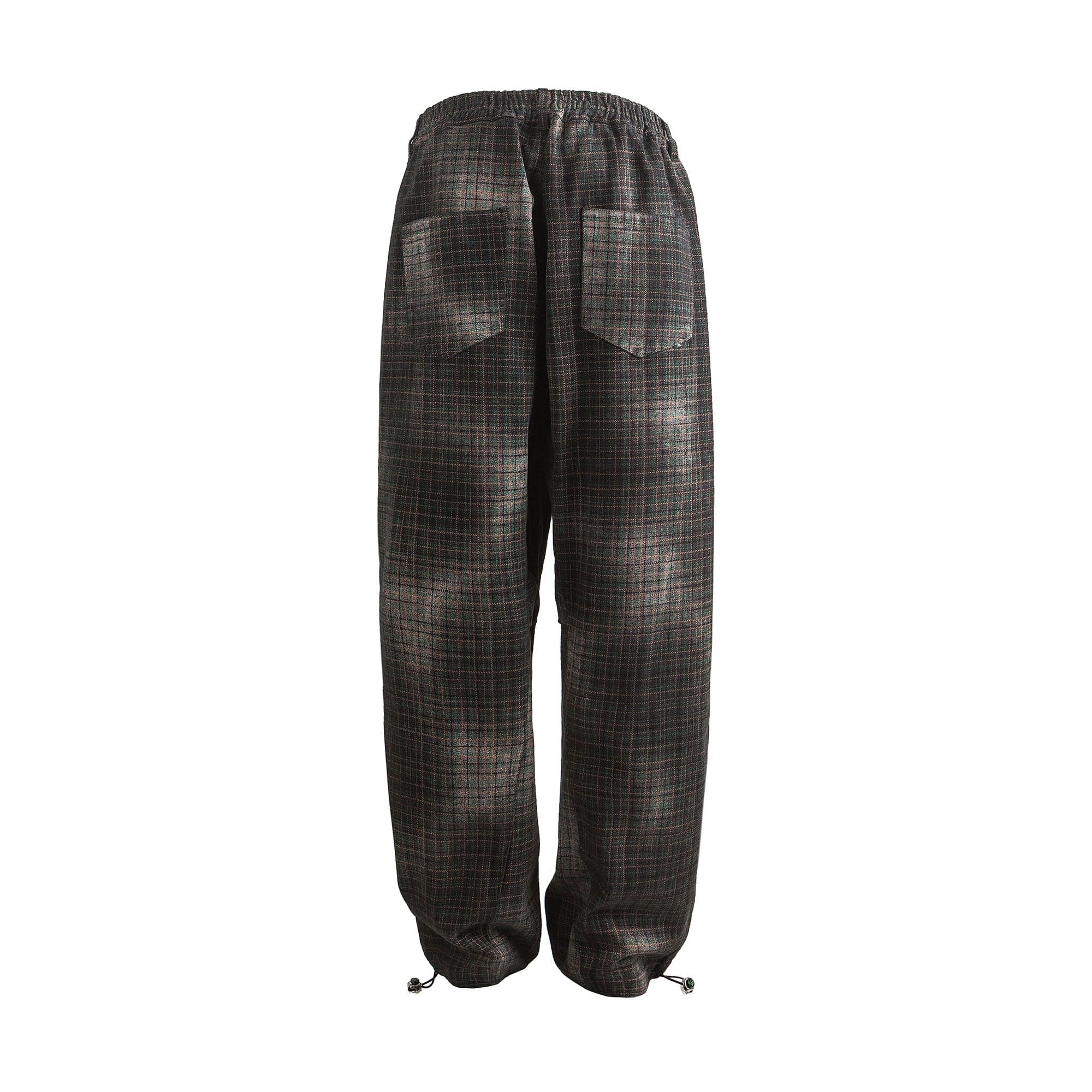 ME DA IGUAL Washed Plaid Tapered Drawstring-Hem Pants