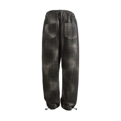 ME DA IGUAL Washed Plaid Tapered Drawstring-Hem Pants