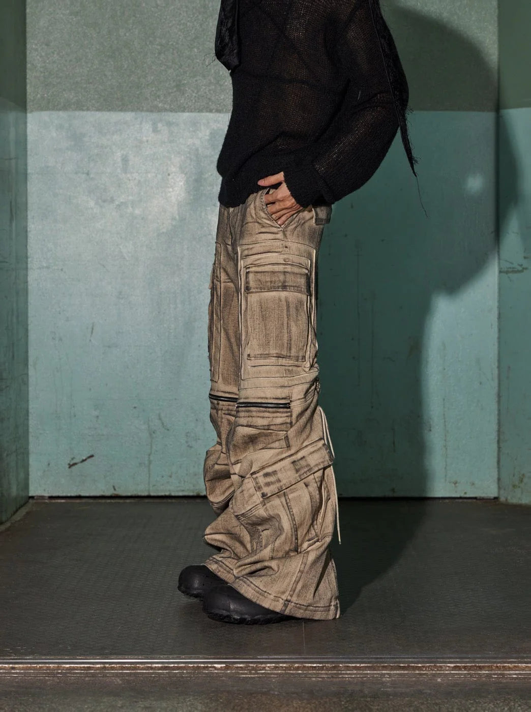 DND4DES Distressed Drawstring Crinkled Zipper Cargo