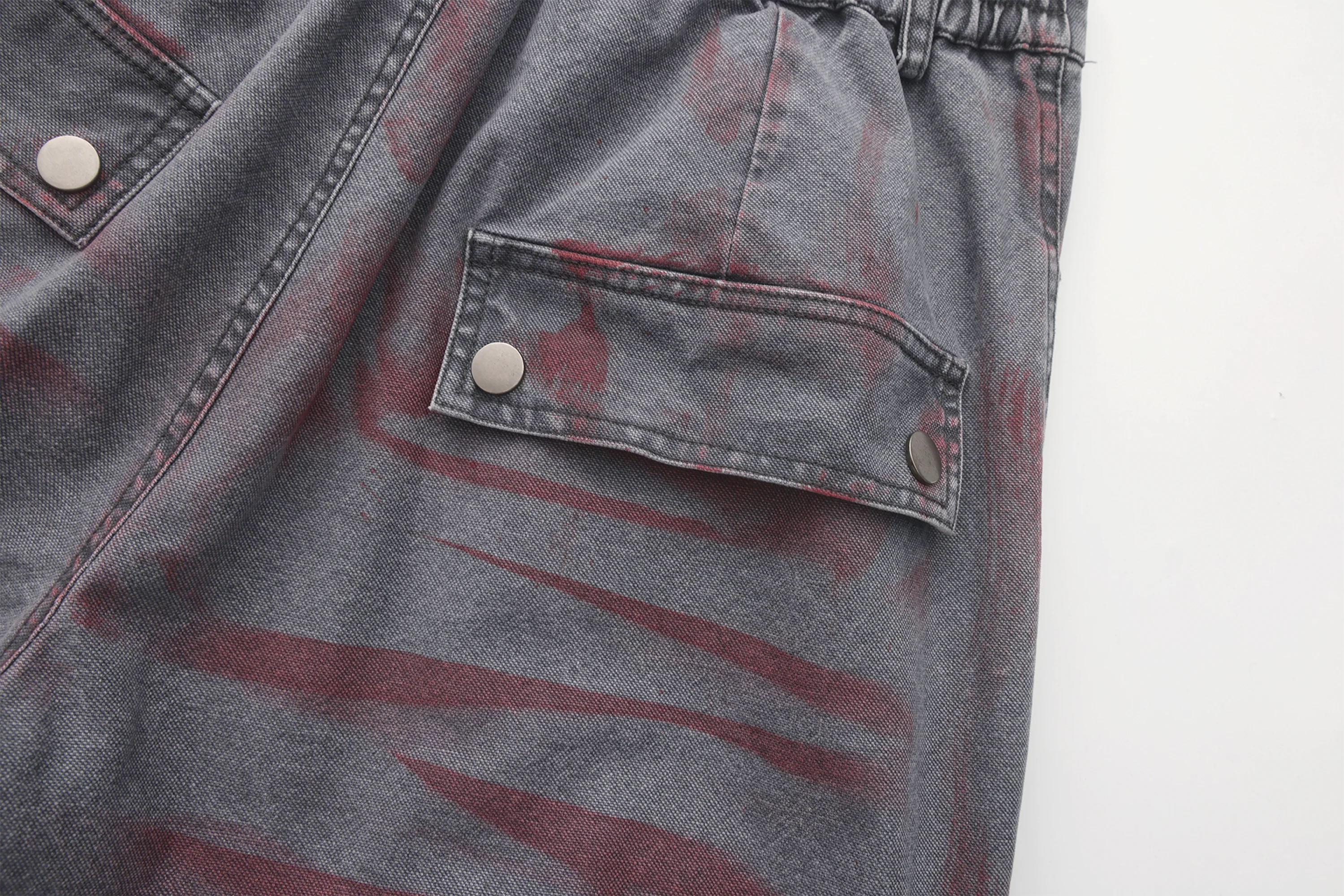 VANN VALRENCE Washed Distressed Multi-Pocket Utility Jeans