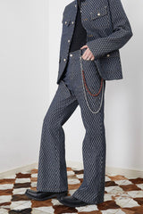 ASSEEN Checkerboard Knee Paneled Flared Jeans