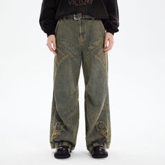 ERROR CODE ROBOT Heavy Wash Paneled Straight-Leg Jeans