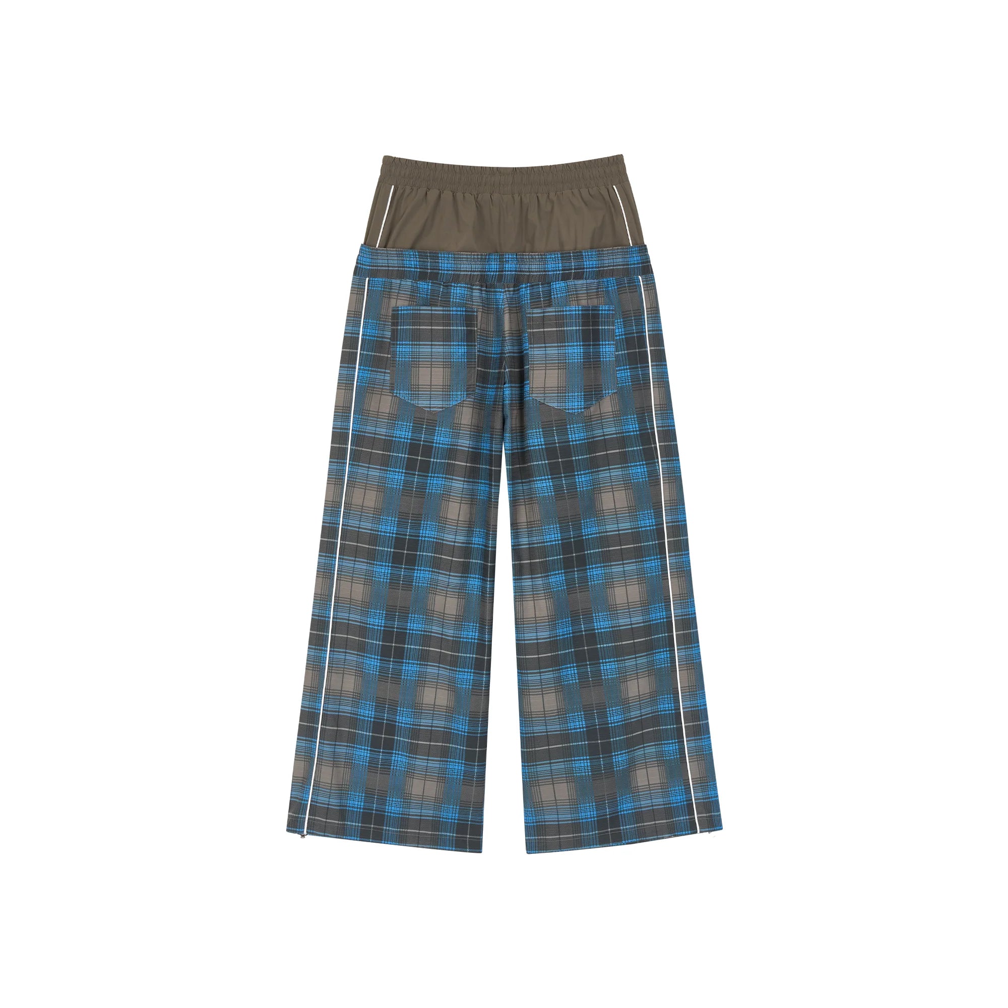 SAVAGEGROWTHWORLD Plaid Double-Waistband Straight-Leg Pants