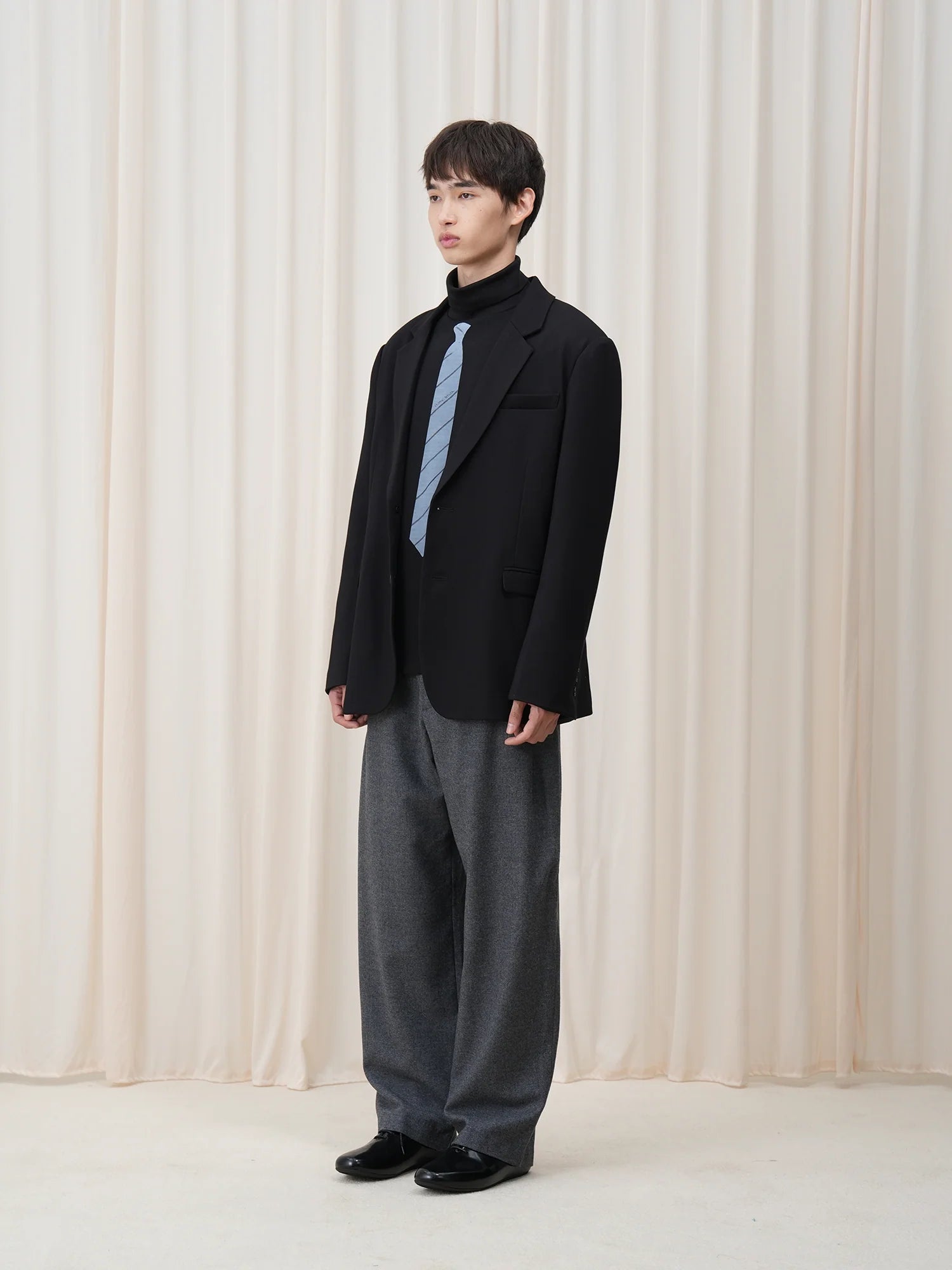 OUYANG WENJUN Stripes-Tie Graphic Turtleneck Long-Sleeve Tee