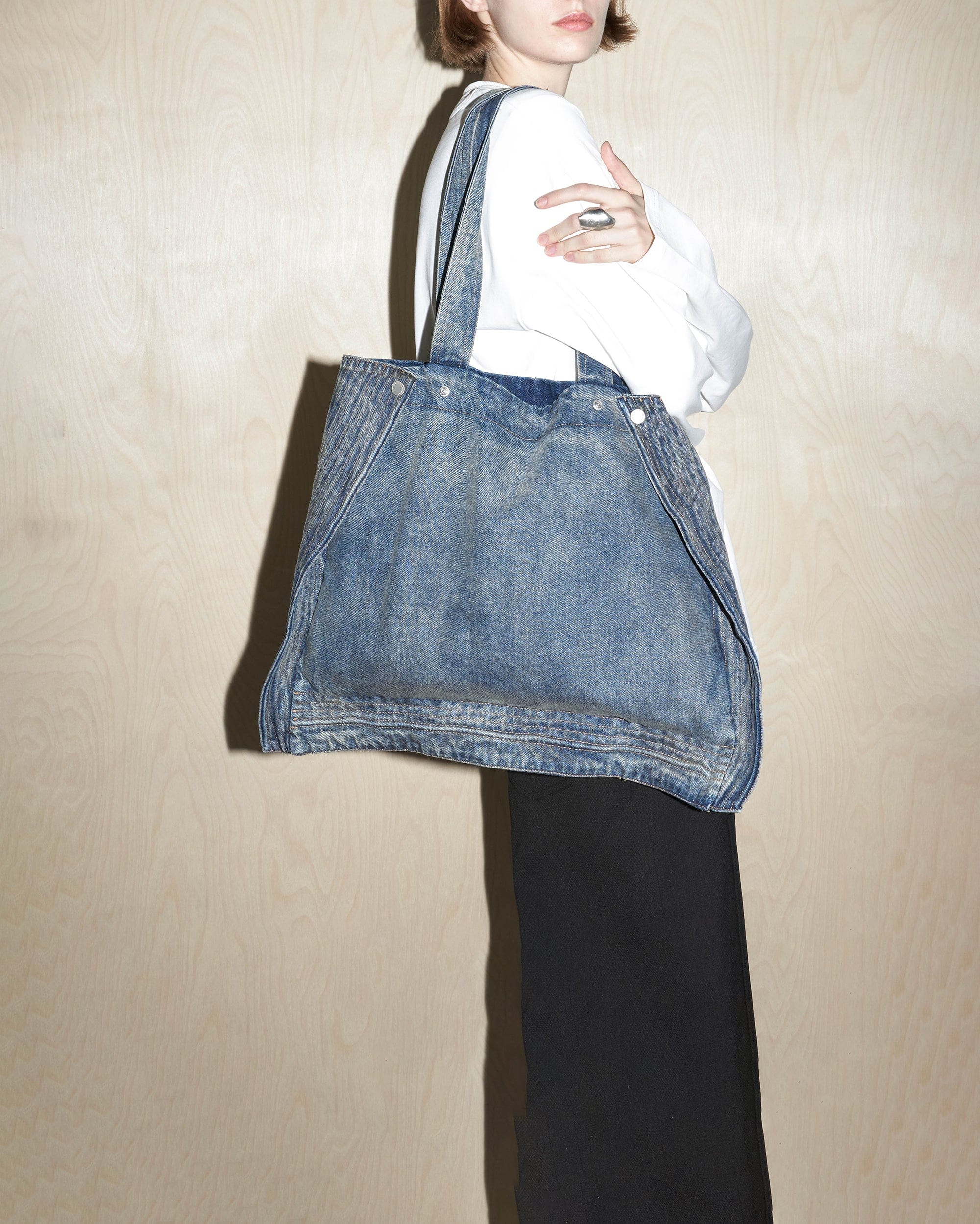 LABELROOM Modern Washed Foldable Denim Tote Bag