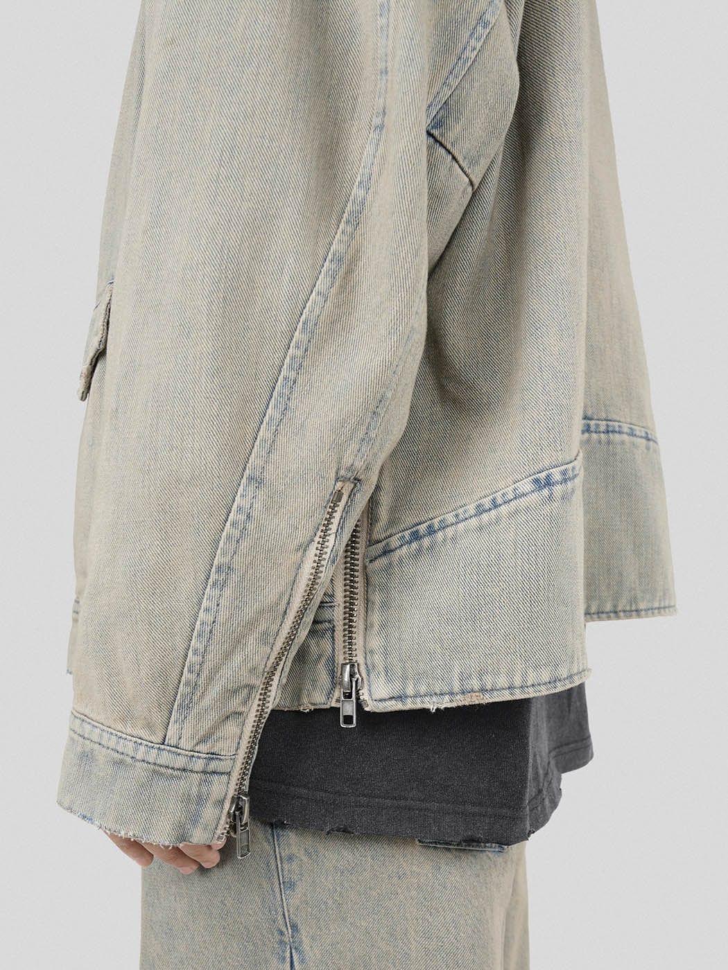 UNDERWATER Acid Wash Zipper Biker Jacket