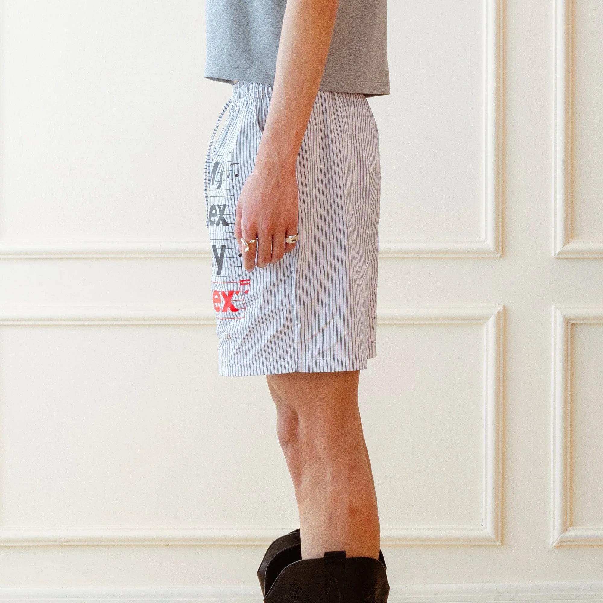 KADAKADA Stripe Slogan Graphic Lounge Shorts