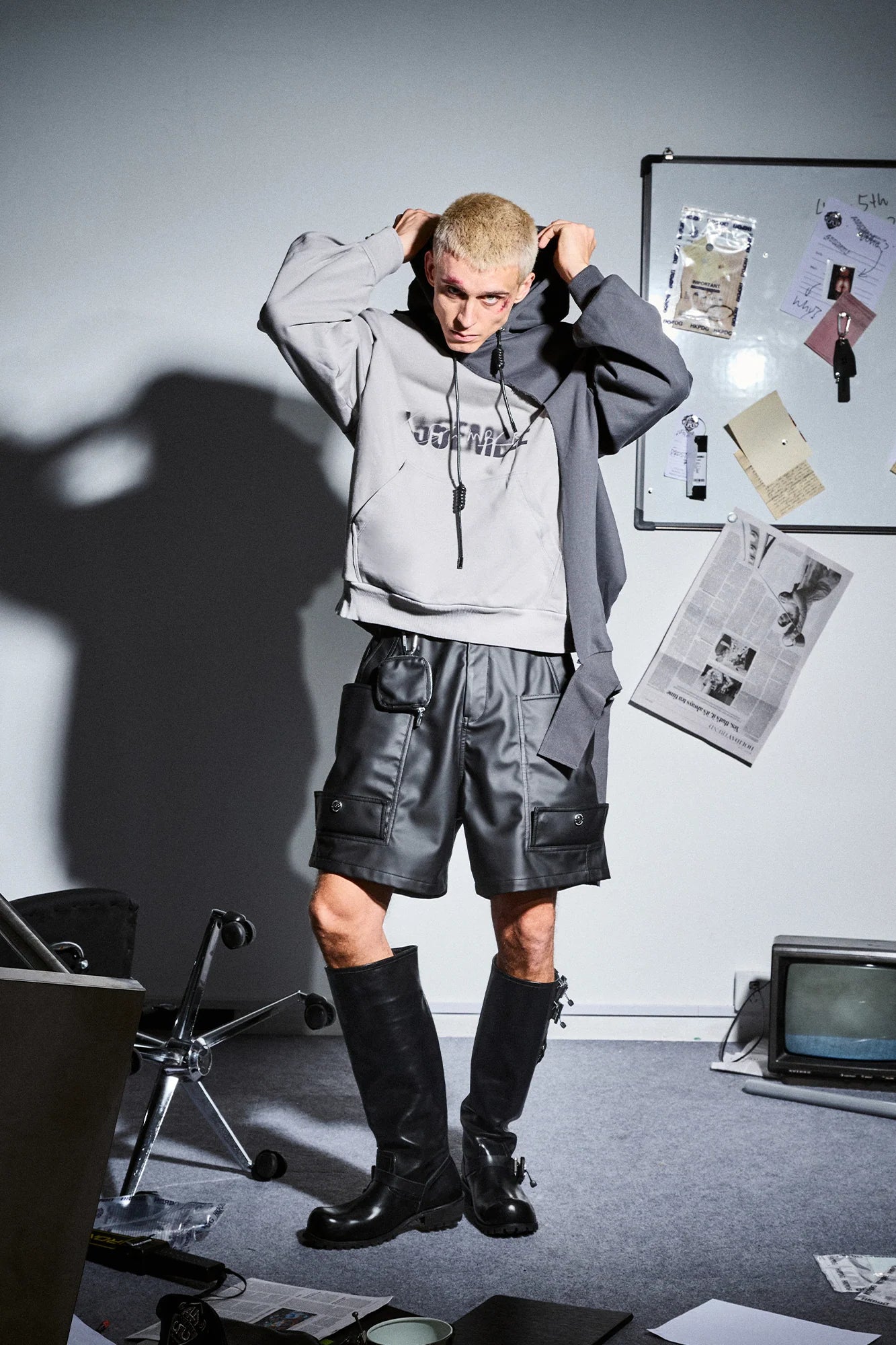 455EMBLE Distressed Spliced Contrast Hoodie