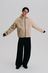 WIID Faux Suede Shearling-Collared Bomber Jacket