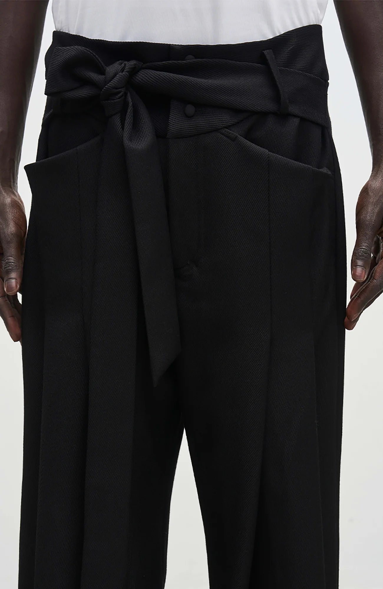 7440 37 1 High-Rise Sash Wide-Leg Pleated Trousers