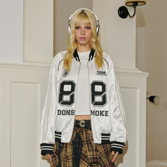 DONSMOKE Glossy Contrast Graphic Varsity Jacket