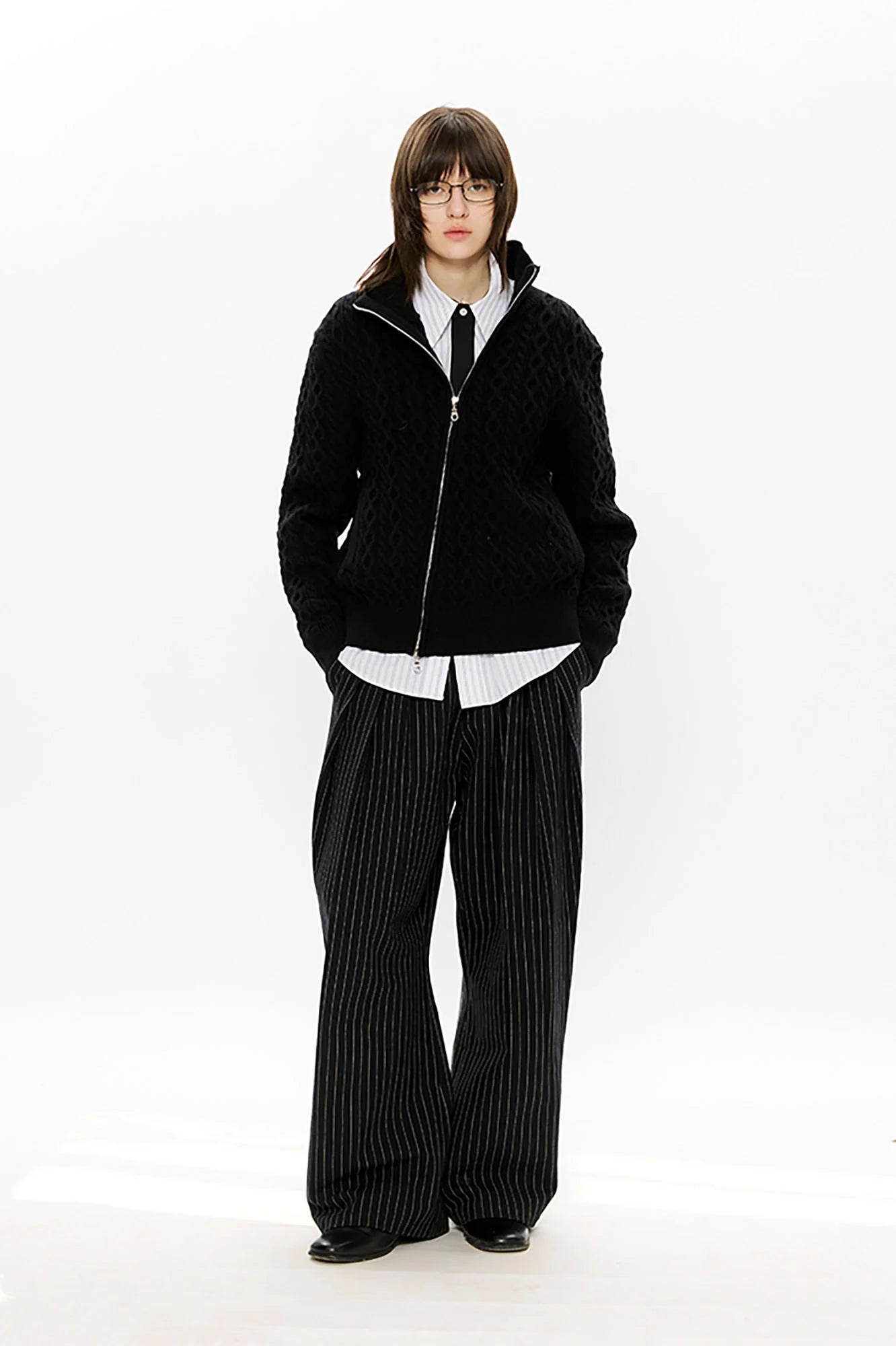 KREATE Asymmetrical Zip Cable-Knit Sweater